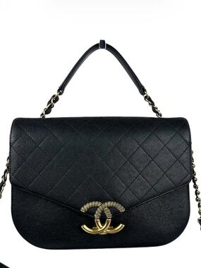 CHANEL CC Cuba Caviar Leather Quilted Top Handle Crossbody Bag
